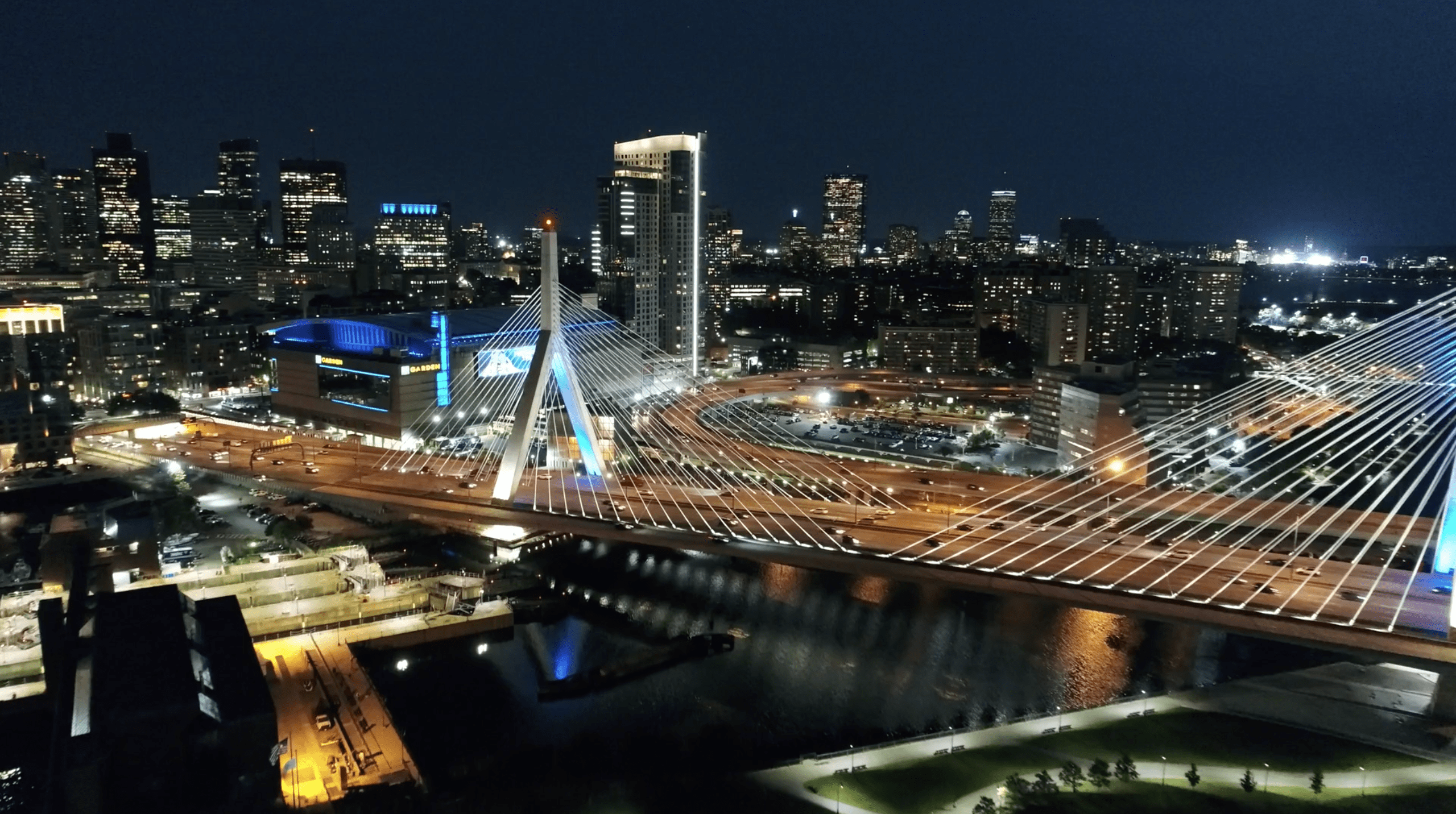 Night photo of Boston